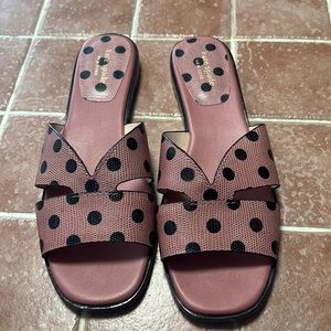 Pink and black polka dot sandals
